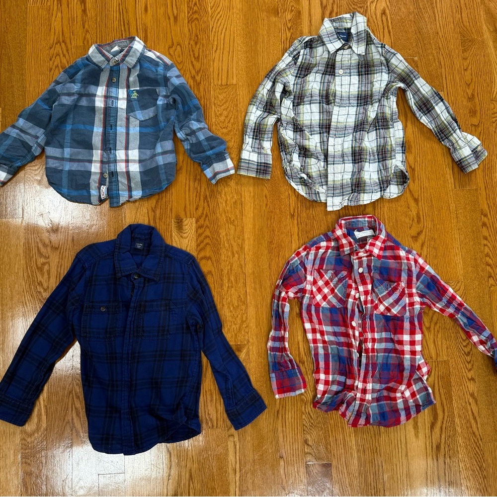 Kids Plaid Shirts - Blue, Red, Green, and Navy (4-5T, like new)